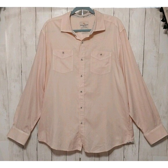 Tommy Bahama Button Down Rolled Sleeve Tunic Flowy Shirt Cotton Pink Woman XL - Picture 2 of 9